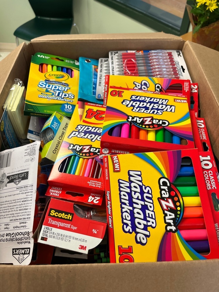 Box of school supplies 