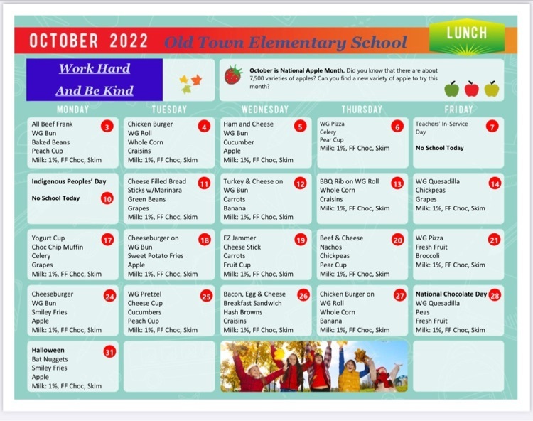OTES October lunch menu