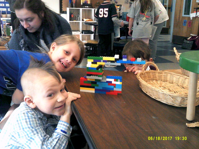 Rhylie and Connor make a 100 lego creation!