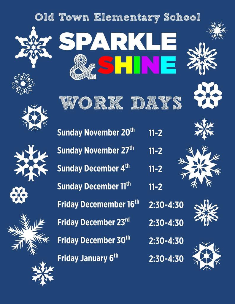 Sparkle and Shine Work Days flyer