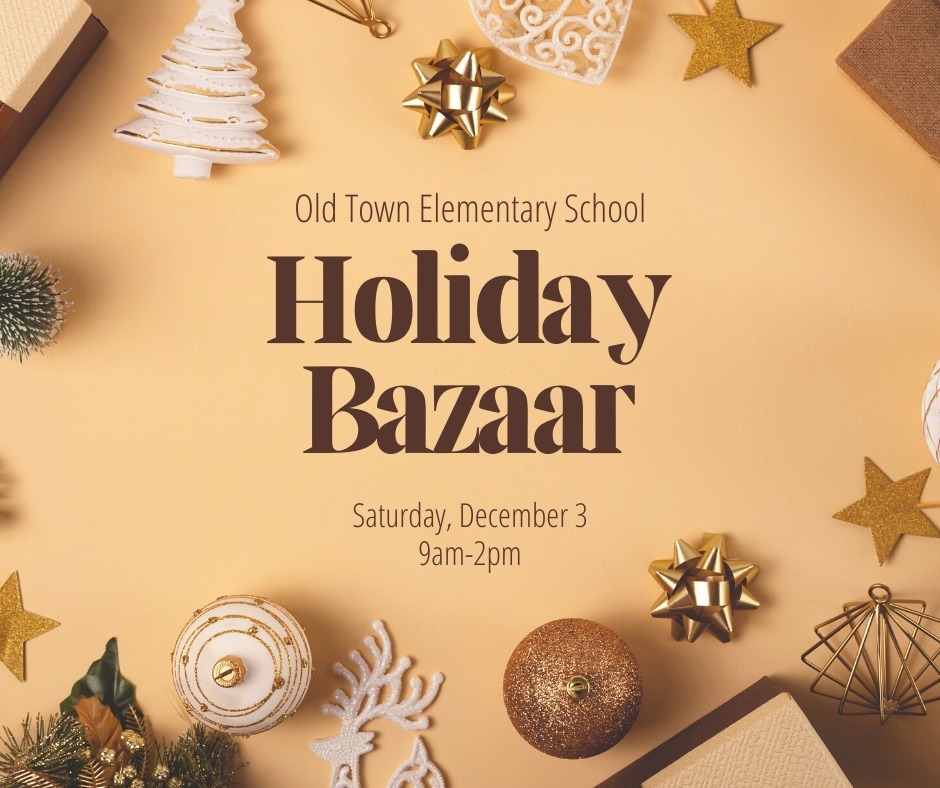 OTES Holiday Bazaar flier with gold background with white and brown holiday decorations