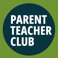 Parent Teacher Club in white print on a dark green circle with light green background