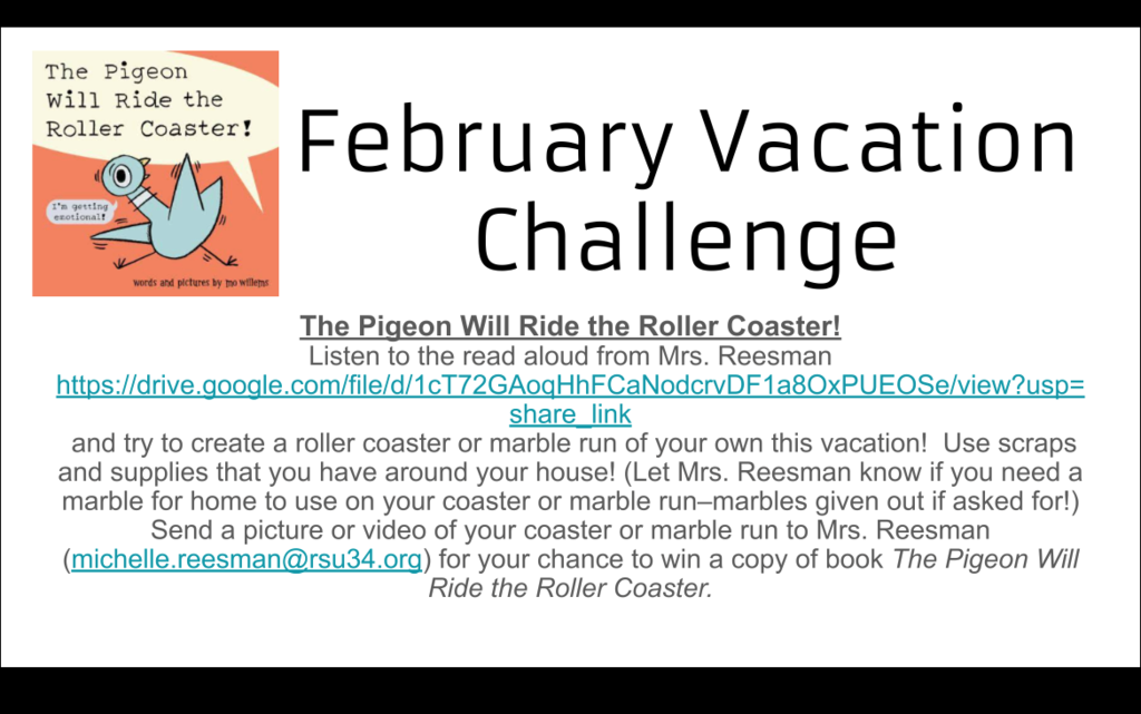 February Vacation Challenge flier