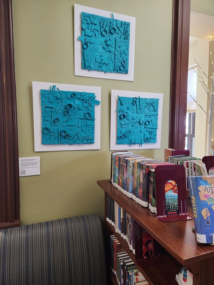 kindergarten art display at the Old Town Public Library