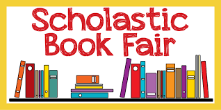 Scholastic Book Fair with stacks of books below 