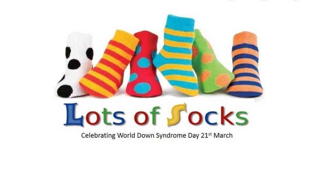 Lots of Socks in different fonts and colors, Celebrating World Down Syndrome Day 21st March with multicolored socks above the words
